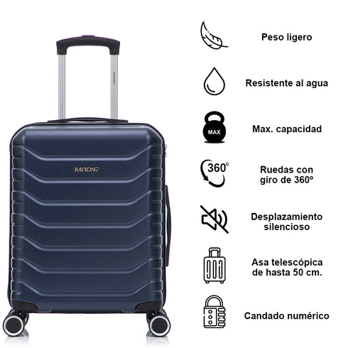 RAYKONG Maleta de Cabina 55x40x20cm Policarbonato (40L) semirígida Trolley pequeño Equipaje de Mano 4 Ruedas giratorios a 360º Cierre numérico-Azulmarino
